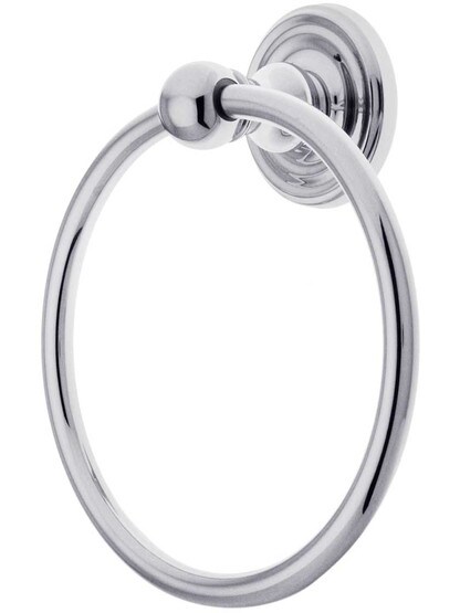 Brass Towel Ring with Classic Rosette in Polished Chrome.